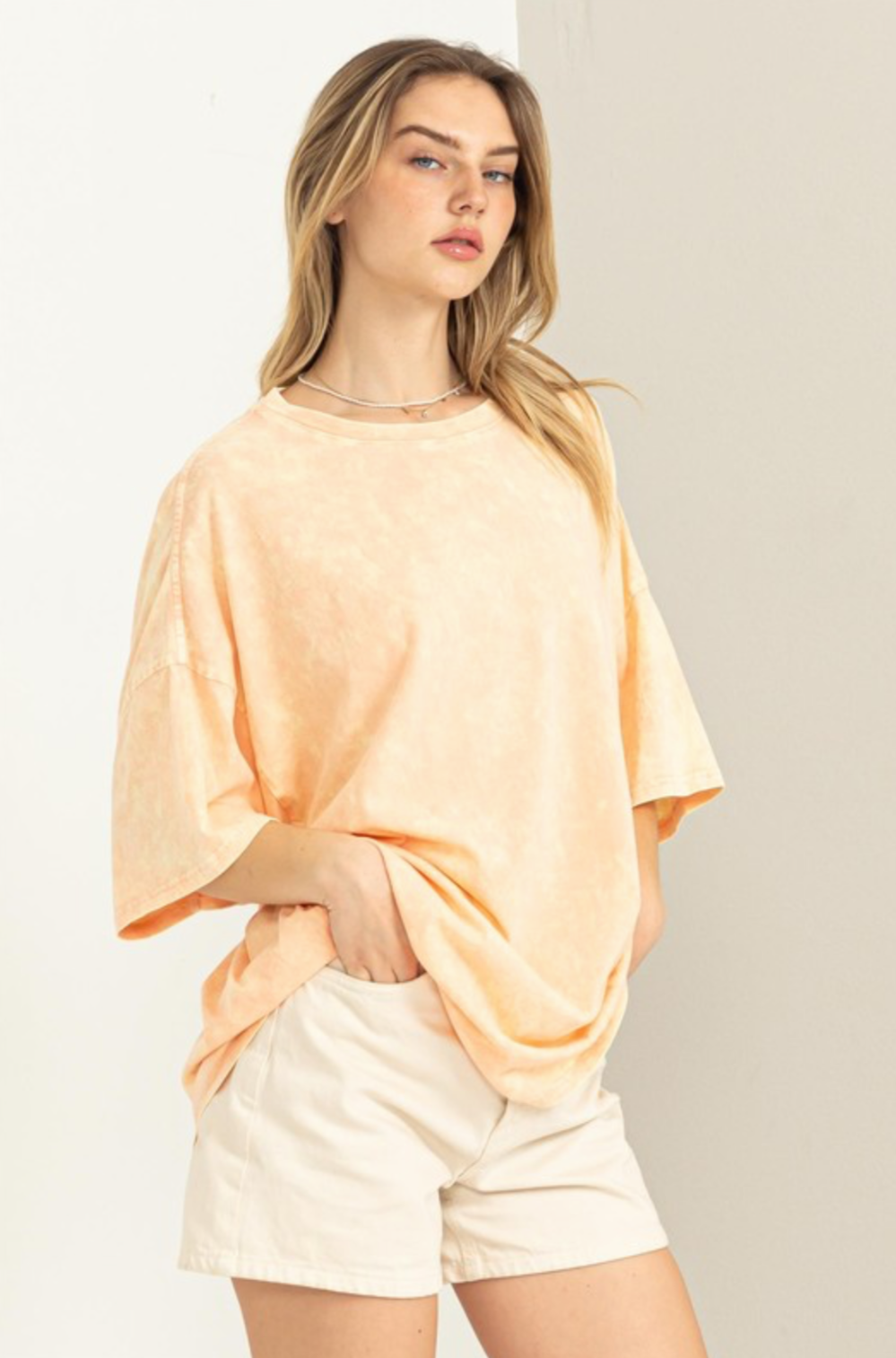 Sunrise Peach Oversized Acid Wash Tee