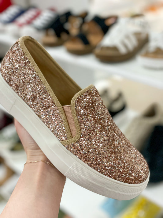 Gold Glitter Slip On Shoes